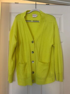 Brodie Cashmere Neon Yellow Button-Front Cashmere Cardigan